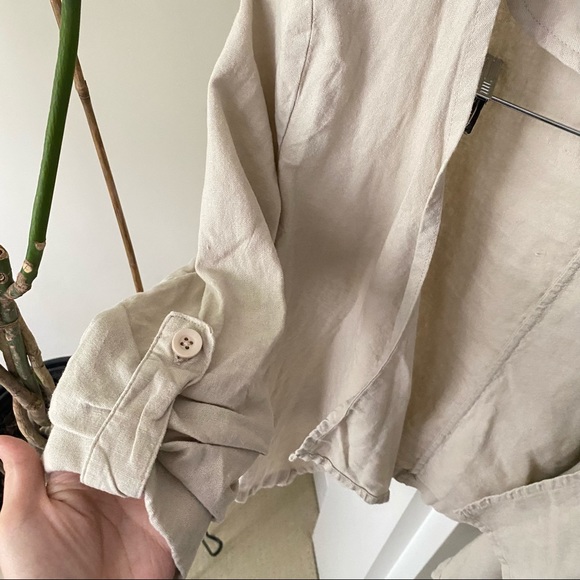 ASOS Beige Linen Open Waterfall Blazer Thin Jacket - Picture 5 of 9